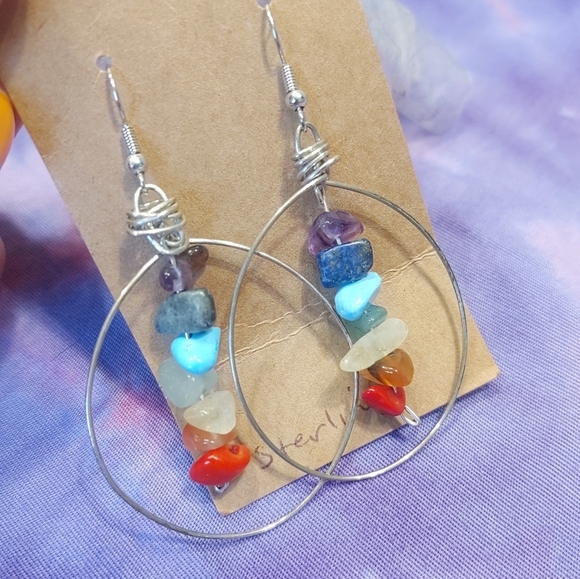 Hand Crafted Jewelry - NWT Handmade Sterling Silver Chakra Crystal Earrings